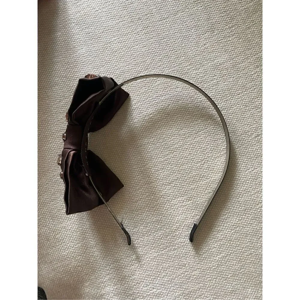 Brown rhinestone bow headband